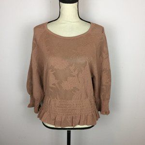 New! Express Blouse Top Sz S Womans Mauve Pink Floral Knit Cinched Waist Stretch